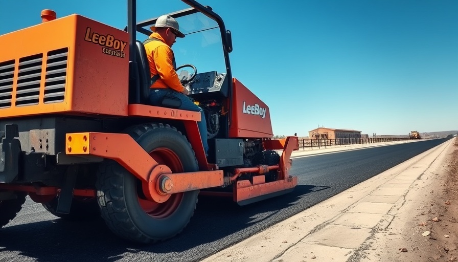 LeeBoy paving machine operator adjusting controls on the road.