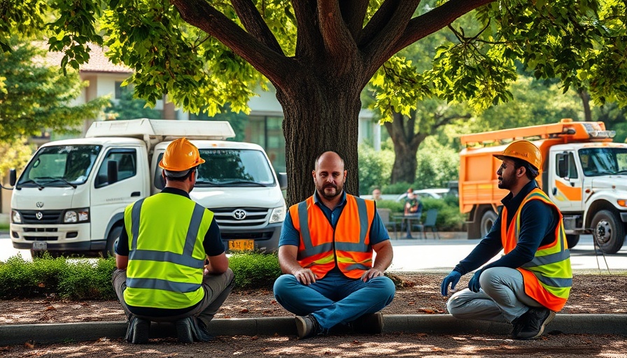 Workers resting in a park following OSHA heat regulations.