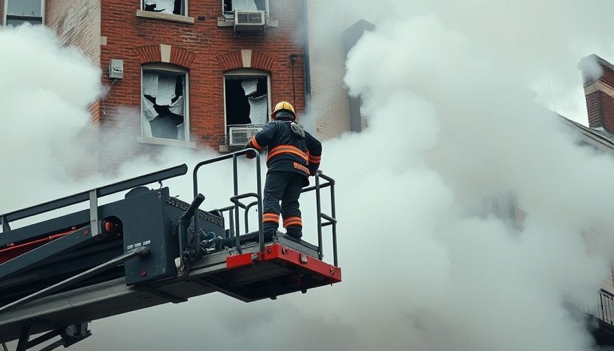 Firefighter battling blaze on ladder truck, relief fund for fire victims.