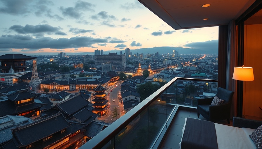 Imperial Hotel Kyoto balcony view at dusk with cityscape.