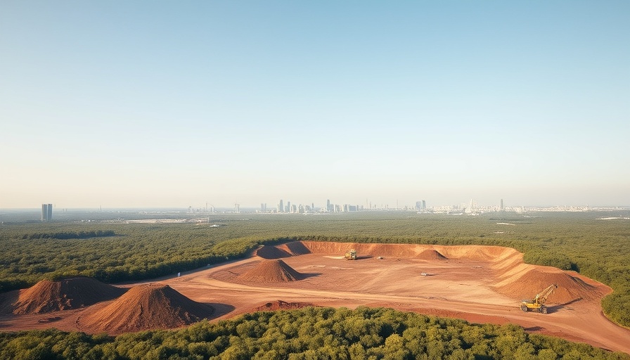 Tarrant County landscape with forest, landfill, and city skyline.