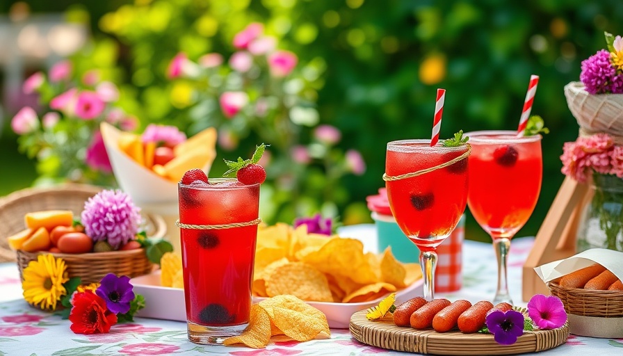 Festive 4th of July cocktails with snacks on a summer table.