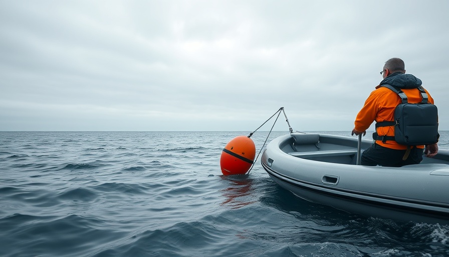 Man deploying buoy for real-time coastal hazard monitoring in ocean