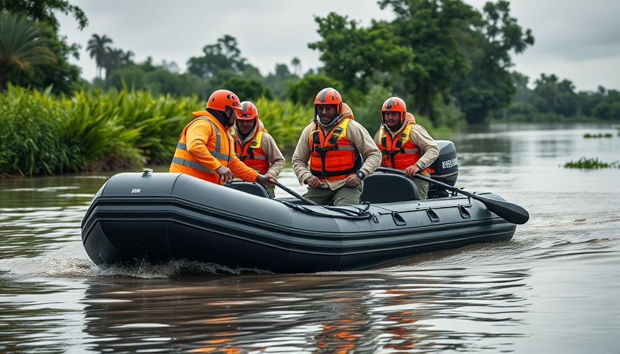 National Weather Service Texas flooding rescue team with boat in action