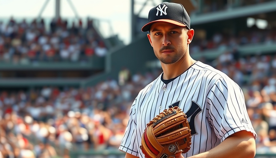 Baseball player in pinstripes holding glove at crowded stadium.