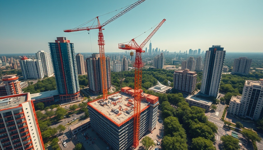 Construction site with cranes and city view, illustrating decline in spending