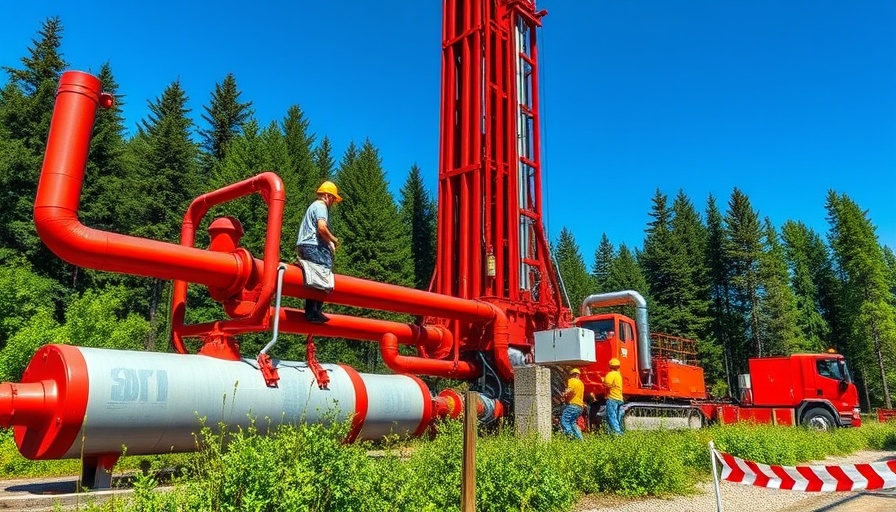 Geothermal heating and cooling system installation in a forest.