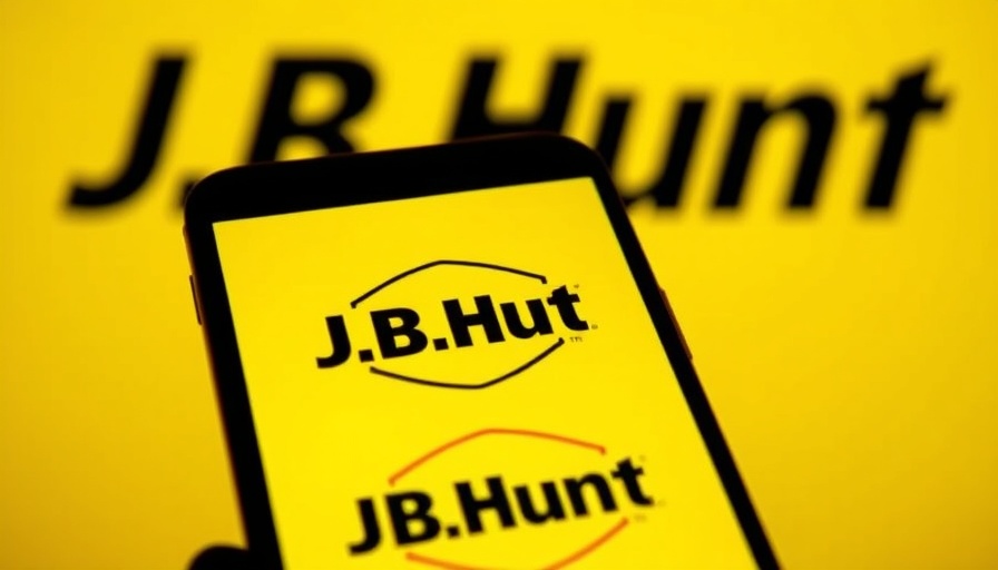 Smartphone with J.B. Hunt logo, vibrant yellow background.
