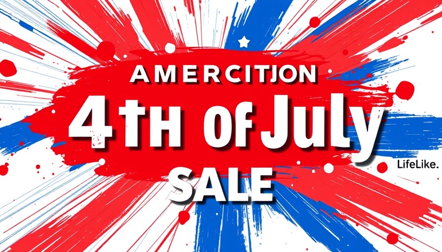 Fourth of July sale advertisement with stars and stripes theme.