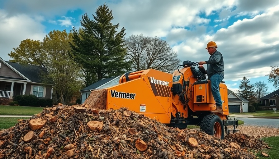 Vermeer SC402 stump cutter demonstrating power in residential area.