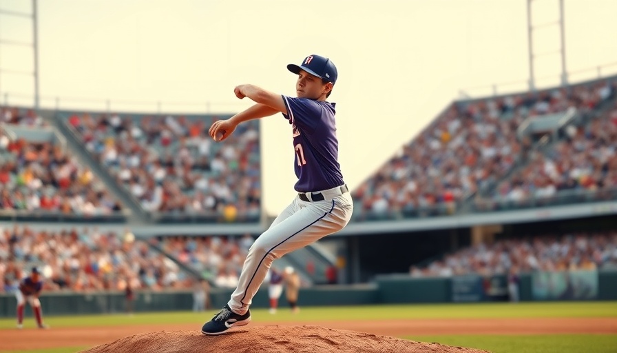 Young baseball player pitches in vibrant stadium, potential for Nationals.