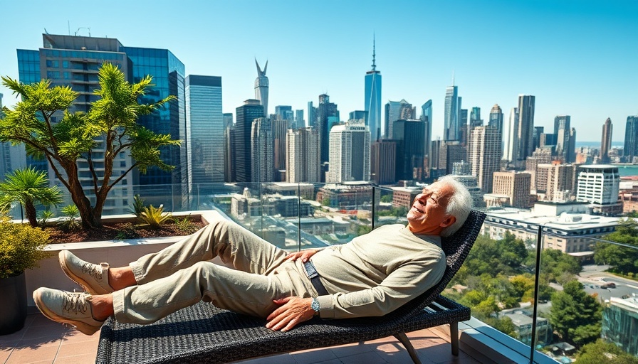 High-rise living in downtown Fort Worth with relaxed man on rooftop.