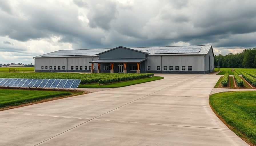 Farmland with a modern barn and solar panels, illustrating benefits for farmers.