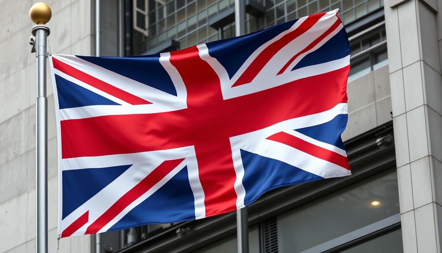 Union flag waving on building, union thuggery workplace safety concept.