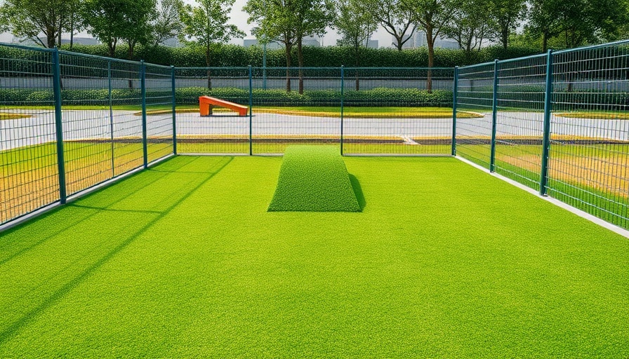 Dog park with artificial turf and ramp, showcasing project intelligence elements.