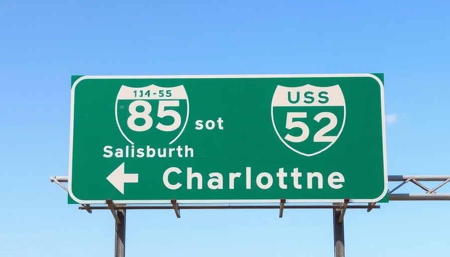 I-85 widening project Charlotte highway sign for South Salisbury Charlotte.