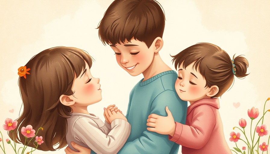 Intimate adoption illustrations with warm pastel tones.