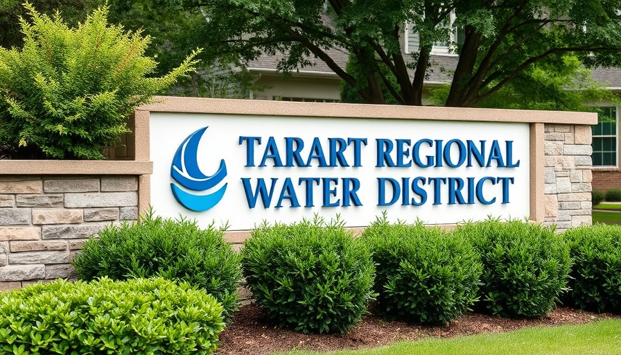 Tarrant Regional Water District sign with greenery, related to Panther Island oversight committee Fort Worth.