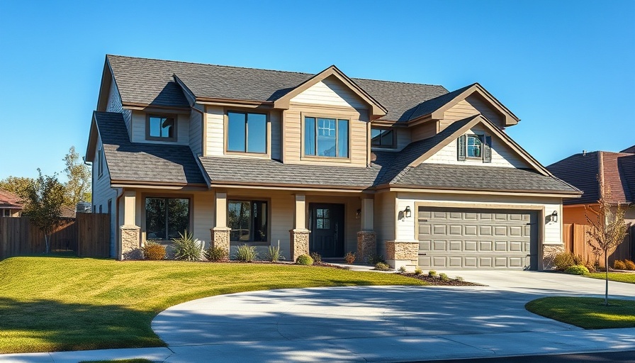 Suburban home with asphalt roofing under clear sky.