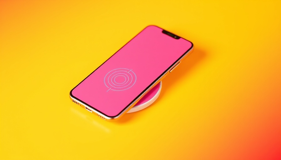 Qi2 Wireless Charging on a pink smartphone with gradient background.
