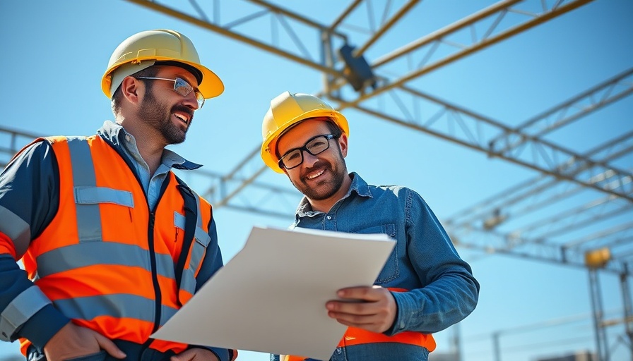 Construction workers discussing labor cost management on-site.