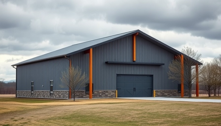 Modern barndominium design for energy savings in an open landscape.