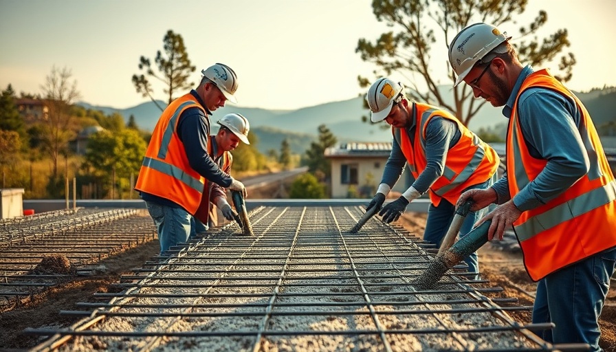 Workers reinforcing concrete with stainless-bonded rebar in construction.
