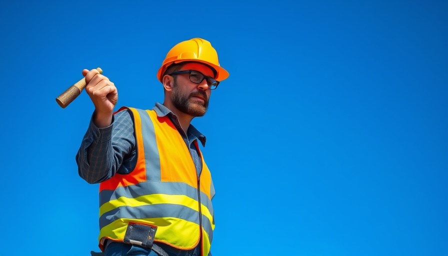 Construction worker facing labor shortage under blue sky.