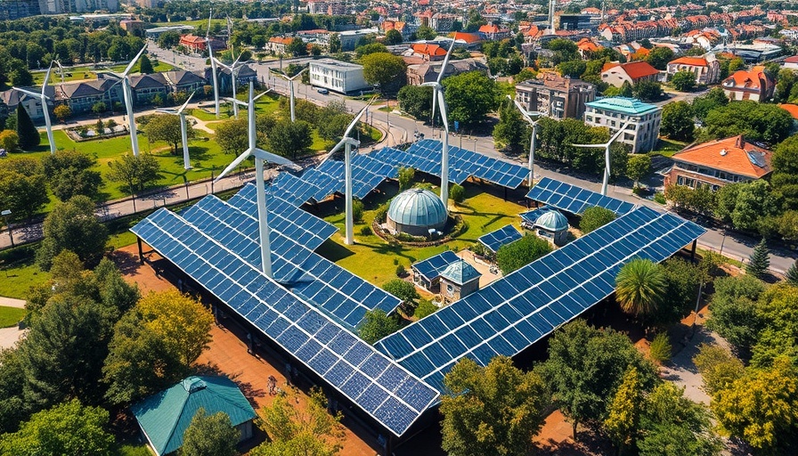 Oregon Microgrid Deployment in an urban area with solar panels and wind turbines.