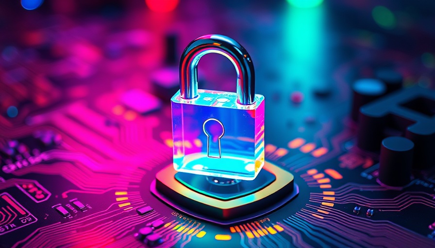 Holographic lock on circuit board symbolizing AI security in a quantum world.