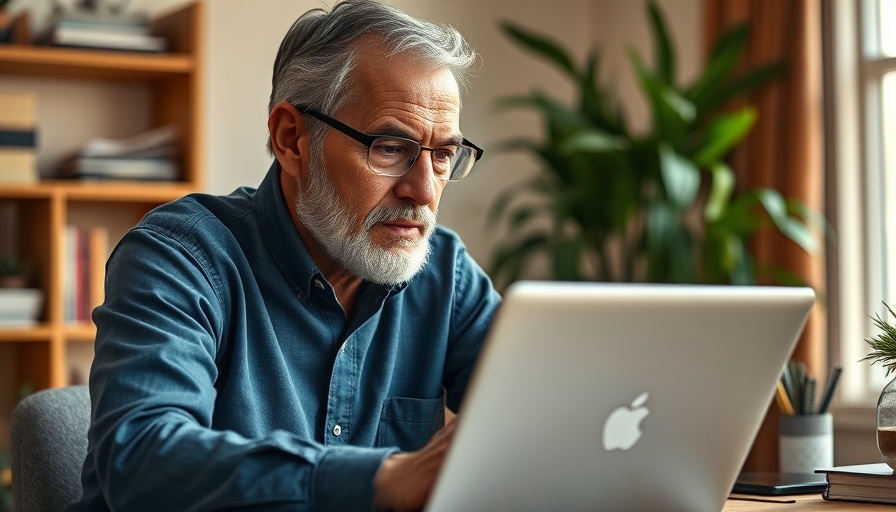 Mature man working at home on a laptop, OHS advantages of working from home.