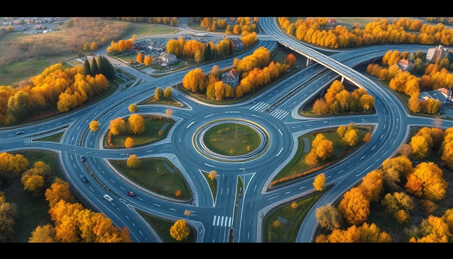 Aerial view of Missouri I-70 Widening Project with trees and buildings.