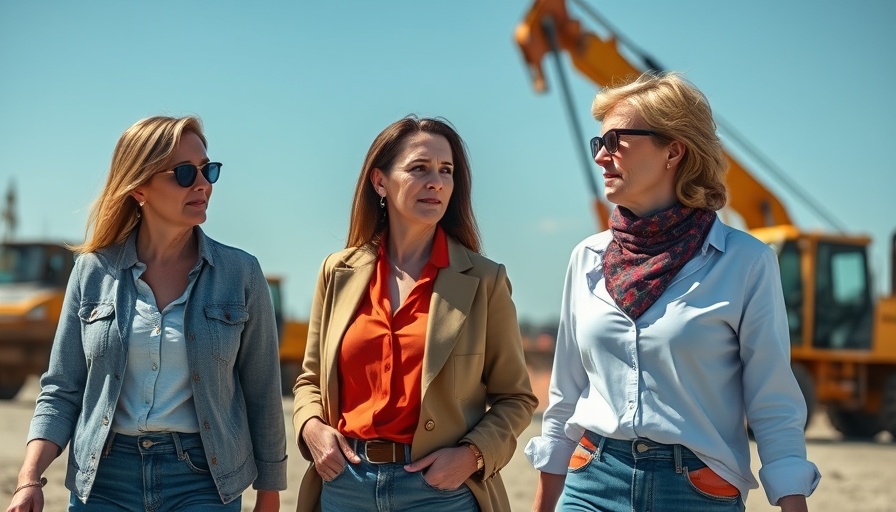 Champion Women in Construction discussing site progress near machinery.
