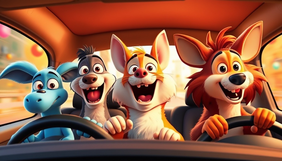 Animated characters from The Bad Guys 2 in car, vibrant scene.