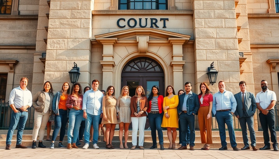 Group outside Texas courthouse related to lawsuit.