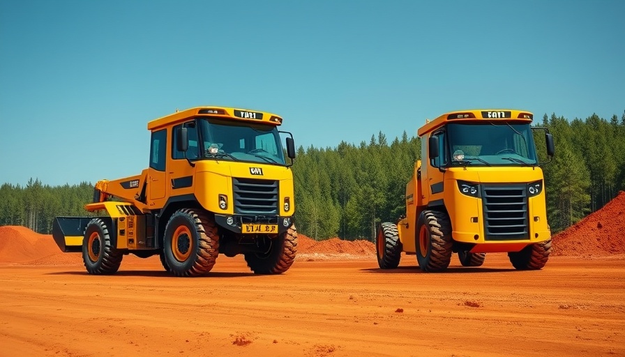 Autonomous construction vehicles working on a red dirt site, showcasing affordable autonomy in construction equipment.