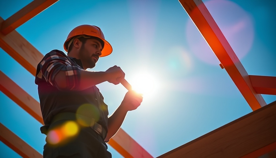 Construction worker on roof, vibrant sunlight, OSHA penalties of 2025 context.