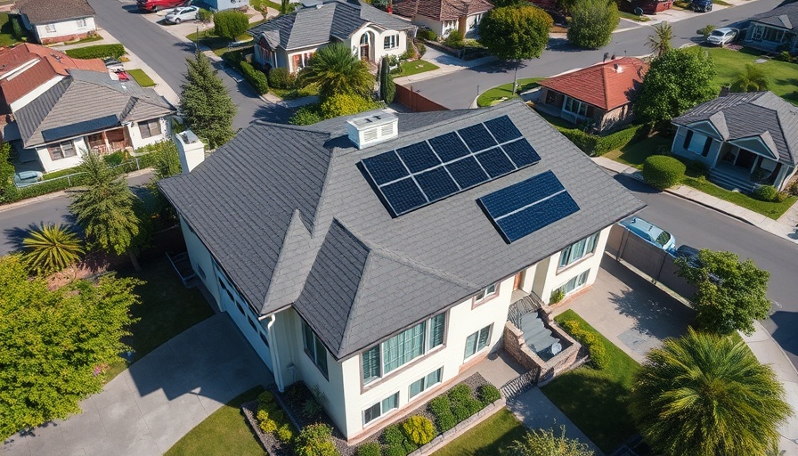 Aerial view of a modern roof with solar panels, highlighting roofing quality for Inc. 5000 list.