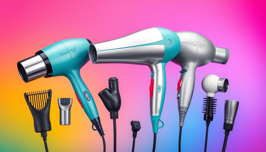 Best hair dryer and attachments against a colorful background.