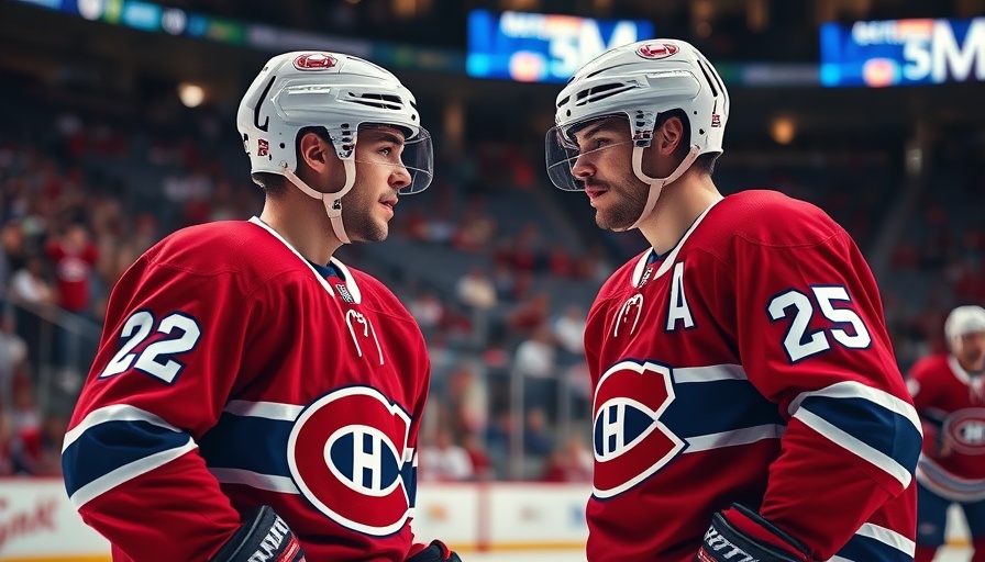 Montreal Canadiens players discussing strategy during hockey game