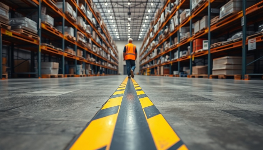 Warehouse with black and yellow safety markings to maximize floor marking for safety.