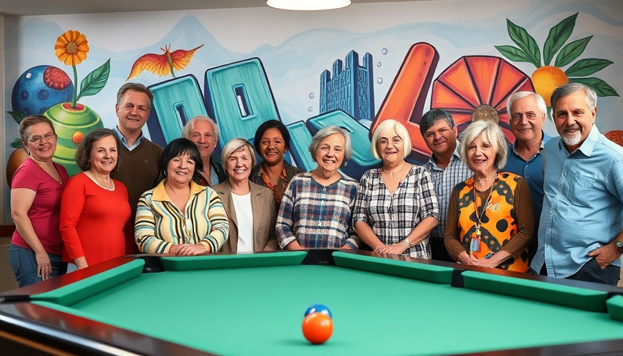 Group at Fort Worth adult day center facing funding challenges, vibrant mural backdrop.
