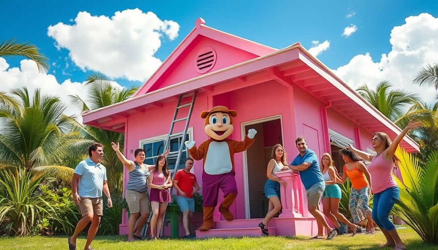 Florida veterans free roofs event with mascot and group posing.