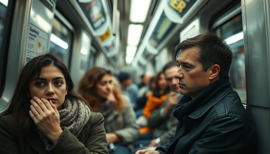Subway passengers with contemplative expressions on Apple TV+ feature.