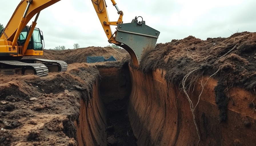 Excavator digging a trench, related to Texas contractor assault case.