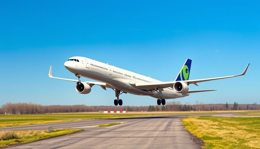 Commercial airliner taking off to improve air quality on commercial flights.