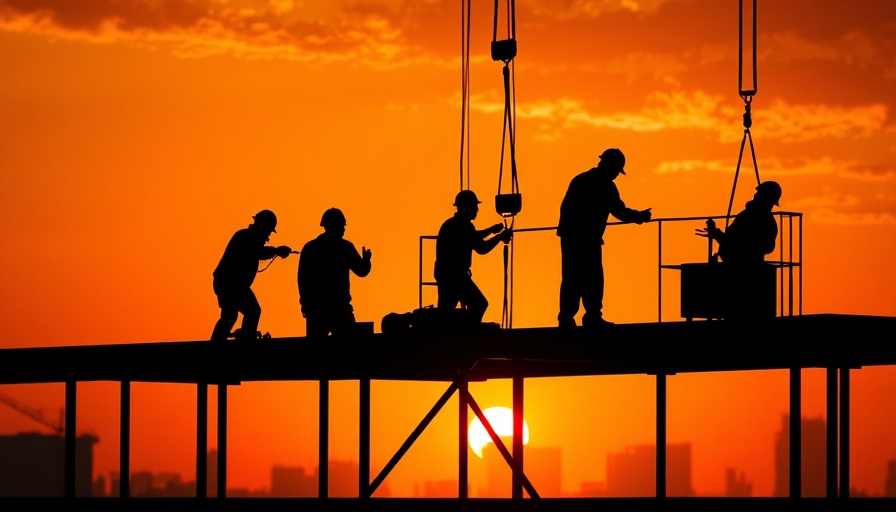 Silhouetted workers at sunset representing labor shortages under tariffs.