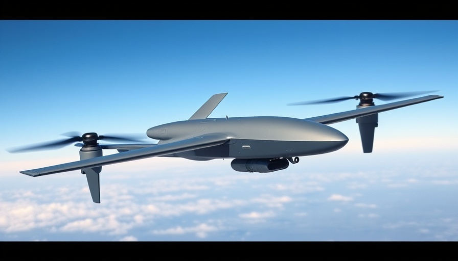 Modern military drone flying in clear Asian skies.