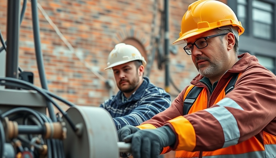 Construction workers at sustainable construction site.