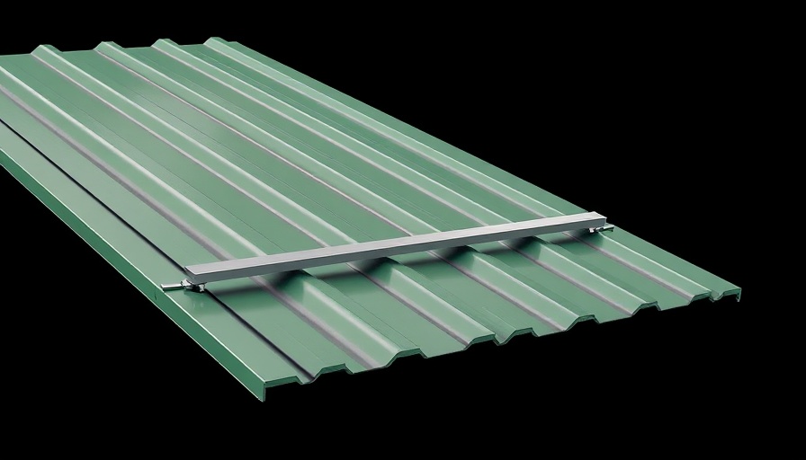 3D render of S-5! snow retention system on green metal roof.